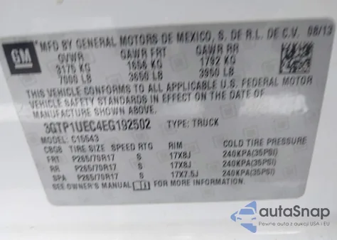 2014 GMC Sierra 1500 Sle z USA, uszkodzony, nr VIN 3GTP1UEC4EG192502